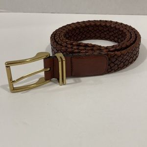 Cole Haan Men's Brown Leather Braided Belt Gold Buckle Size 38